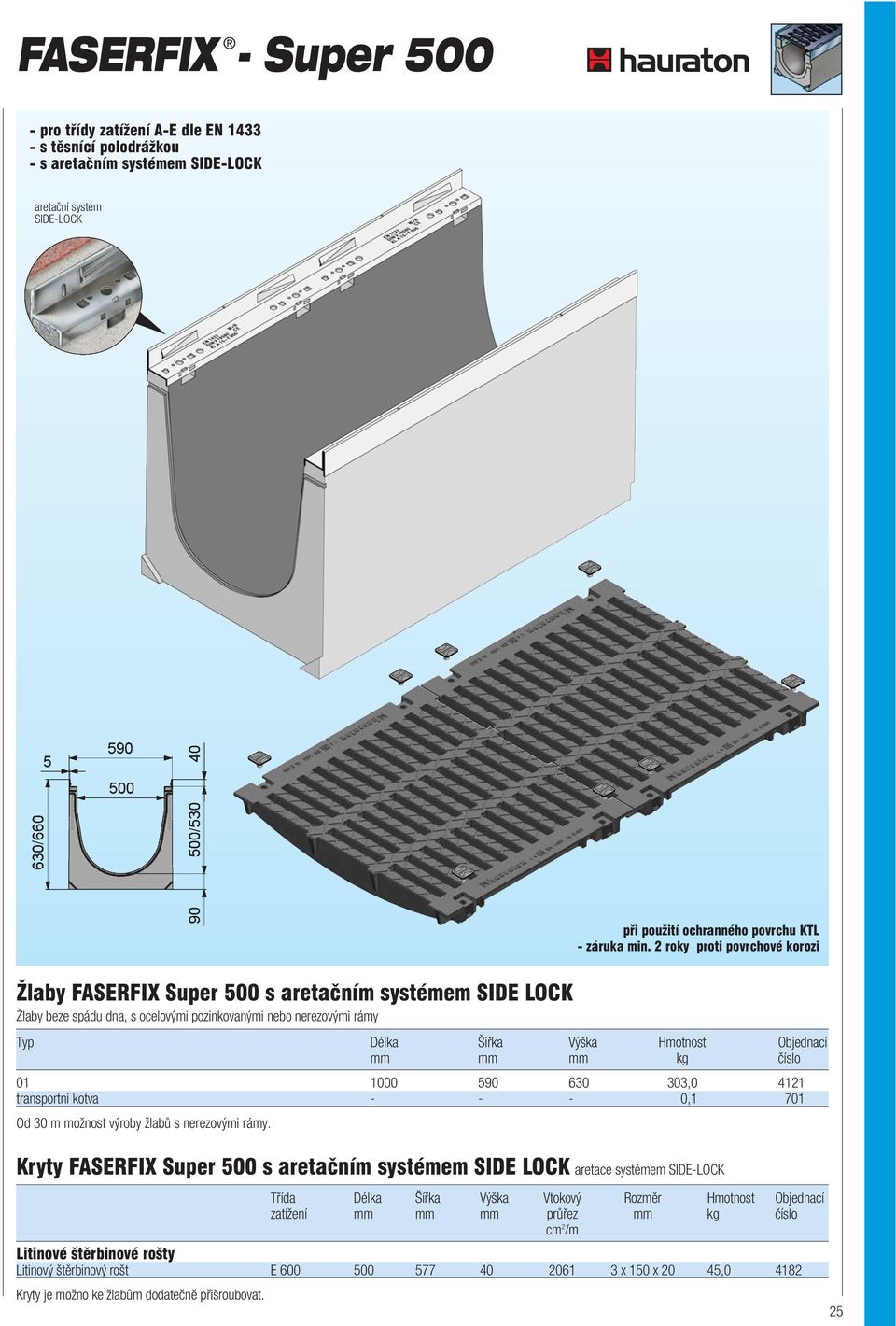 mm mm kg číslo 01 1000 590 630 303,0 4121 transportní kotva - - - 0,1 701 Od 30 m možnost výroby žlabů s nerezovými rámy.