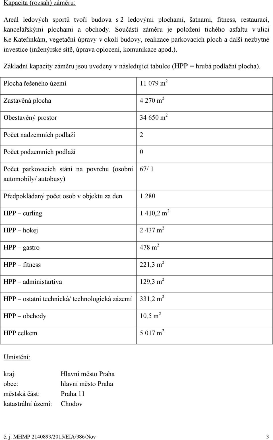 komunikace apod.). Základní kapacity záměru jsou uvedeny v následující tabulce (HPP = hrubá podlažní plocha).
