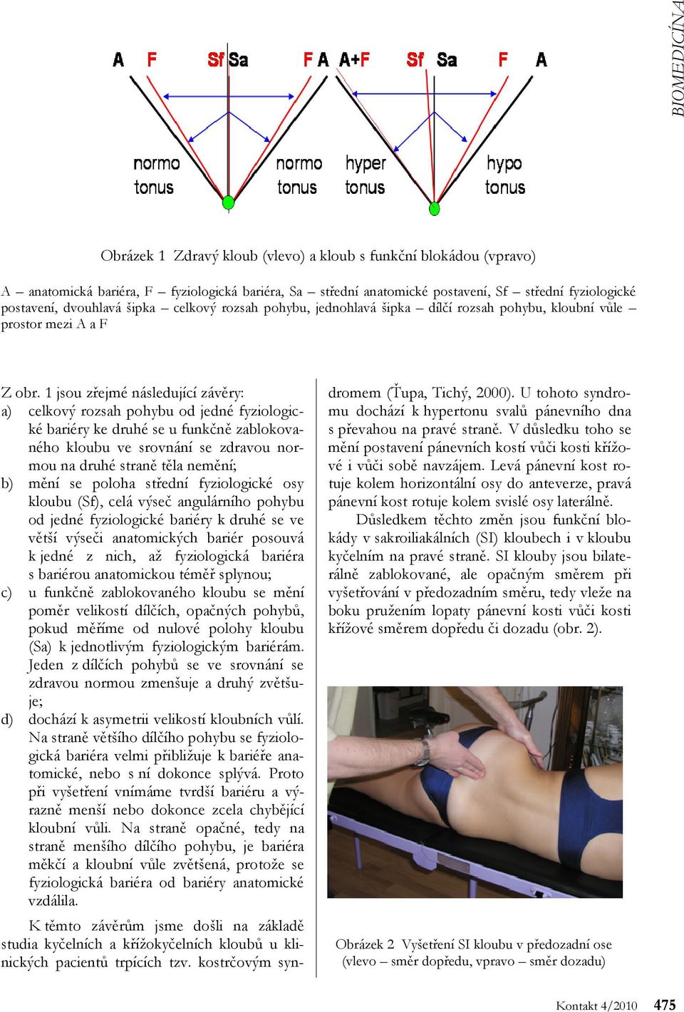 1 jsou zřejmé následující závěry: a) celkový rozsah pohybu od jedné fyziologické bariéry ke druhé se u funkčně zablokovaného kloubu ve srovnání se zdravou normou na druhé straně těla nemění; b) mění