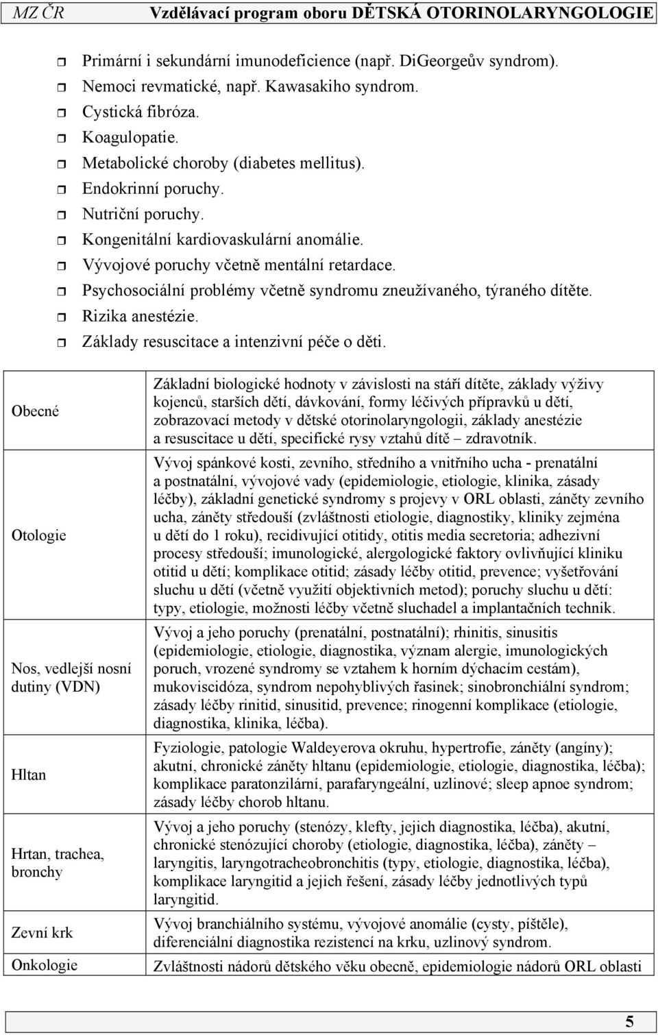 Rizika anestézie. Základy resuscitace a intenzivní péče o děti.