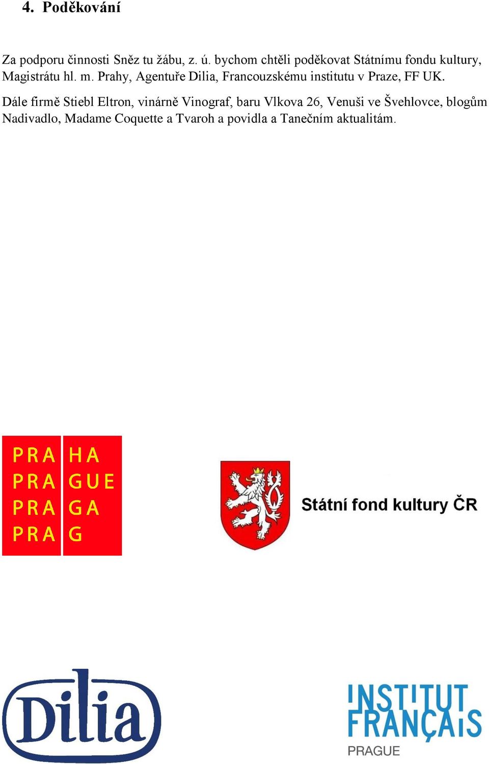 Prahy, Agentuře Dilia, Francouzskému institutu v Praze, FF UK.