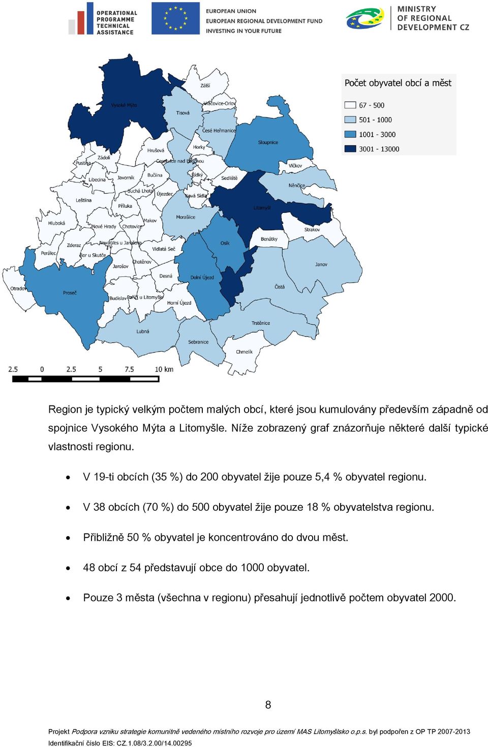 V 19-ti obcích (35 %) do 200 obyvatel žije pouze 5,4 % obyvatel regionu.