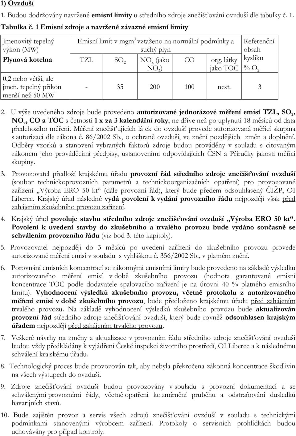 látky jak TOC Plynvá ktelna TZL SO 2 NO x (jak NO 2 ) 0,2 neb větší, ale jmen. tepelný příkn menší než 50 MW Referenční bsah kyslíku % O 2-35 200 100 nest. 3 2.