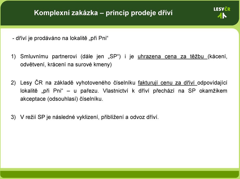 vyhotoveného číselníku fakturují cenu za dříví odpovídající lokalitě při Pni u pařezu.