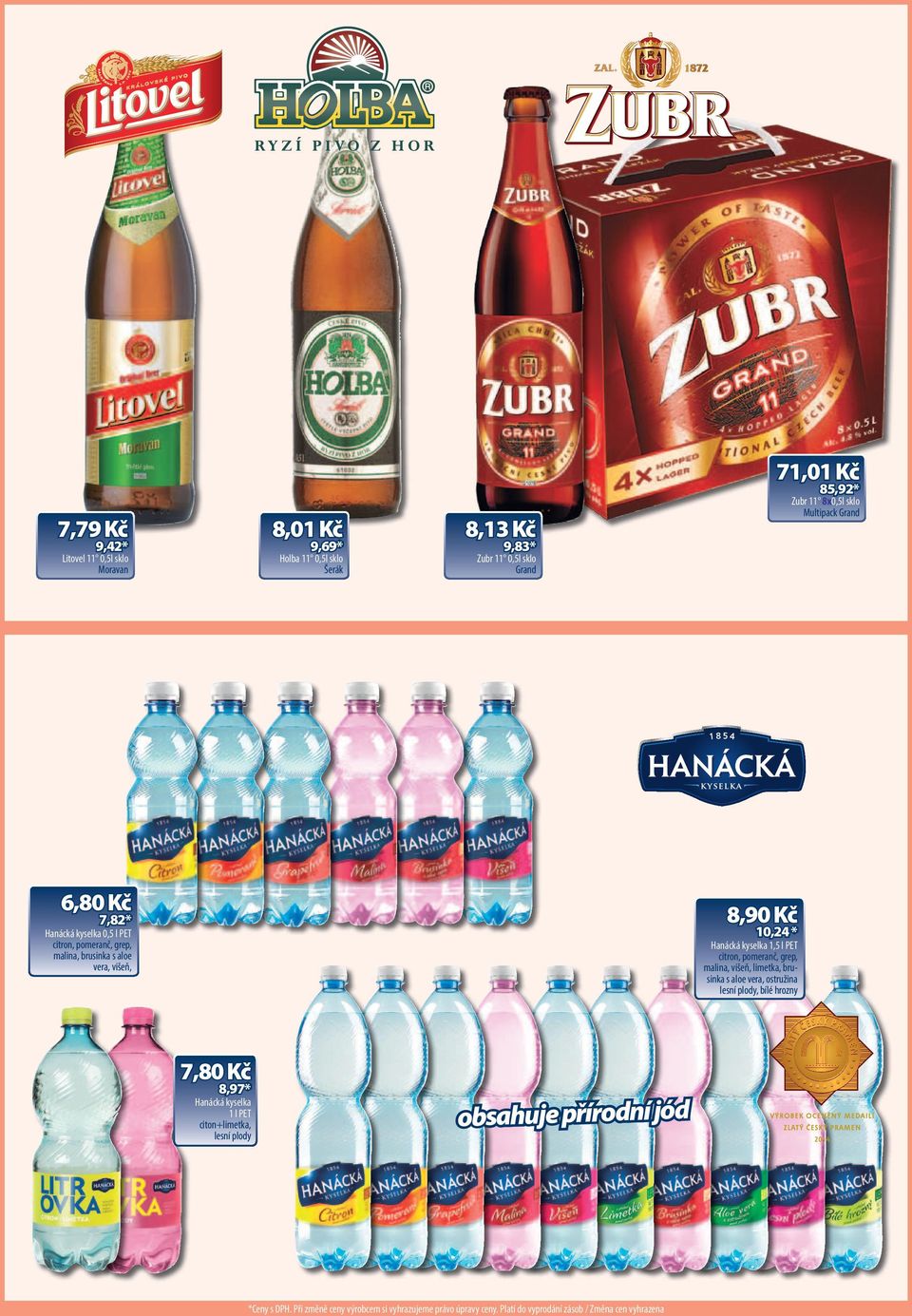 brusinka s aloe vera, višeň, 10,24 * Hanácká kyselka 1,5 l PET citron, pomeranč, grep, malina, višeň, limetka, brusinka s