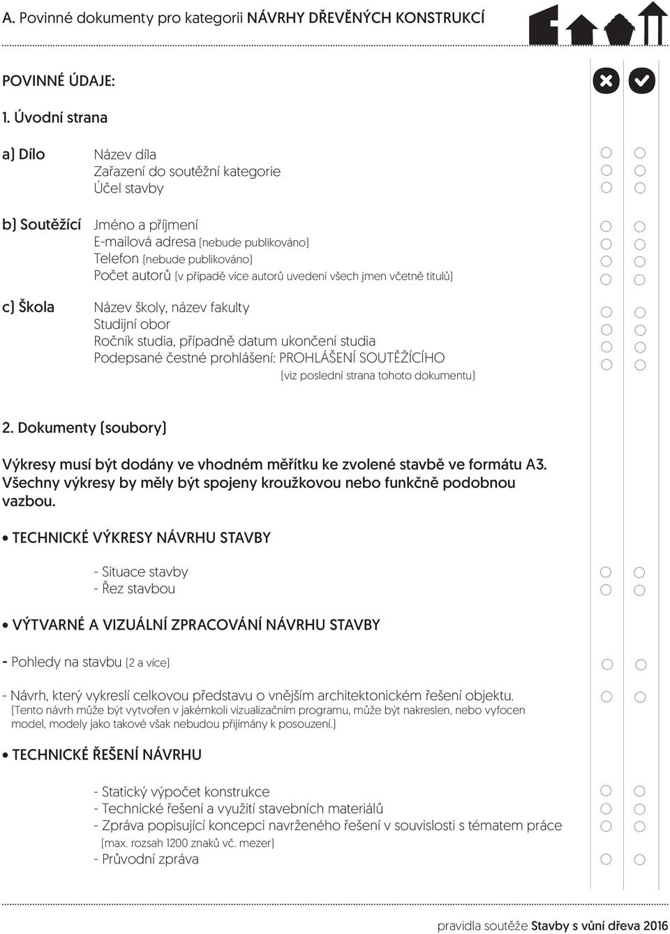 více autorů uvedení všech jmen včetně titulů) c) Škola Název školy, název fakulty Studijní obor Ročník studia, případně datum ukončení studia Podepsané čestné prohlášení: PROHLÁŠENÍ SOUTĚŽÍCÍHO (viz