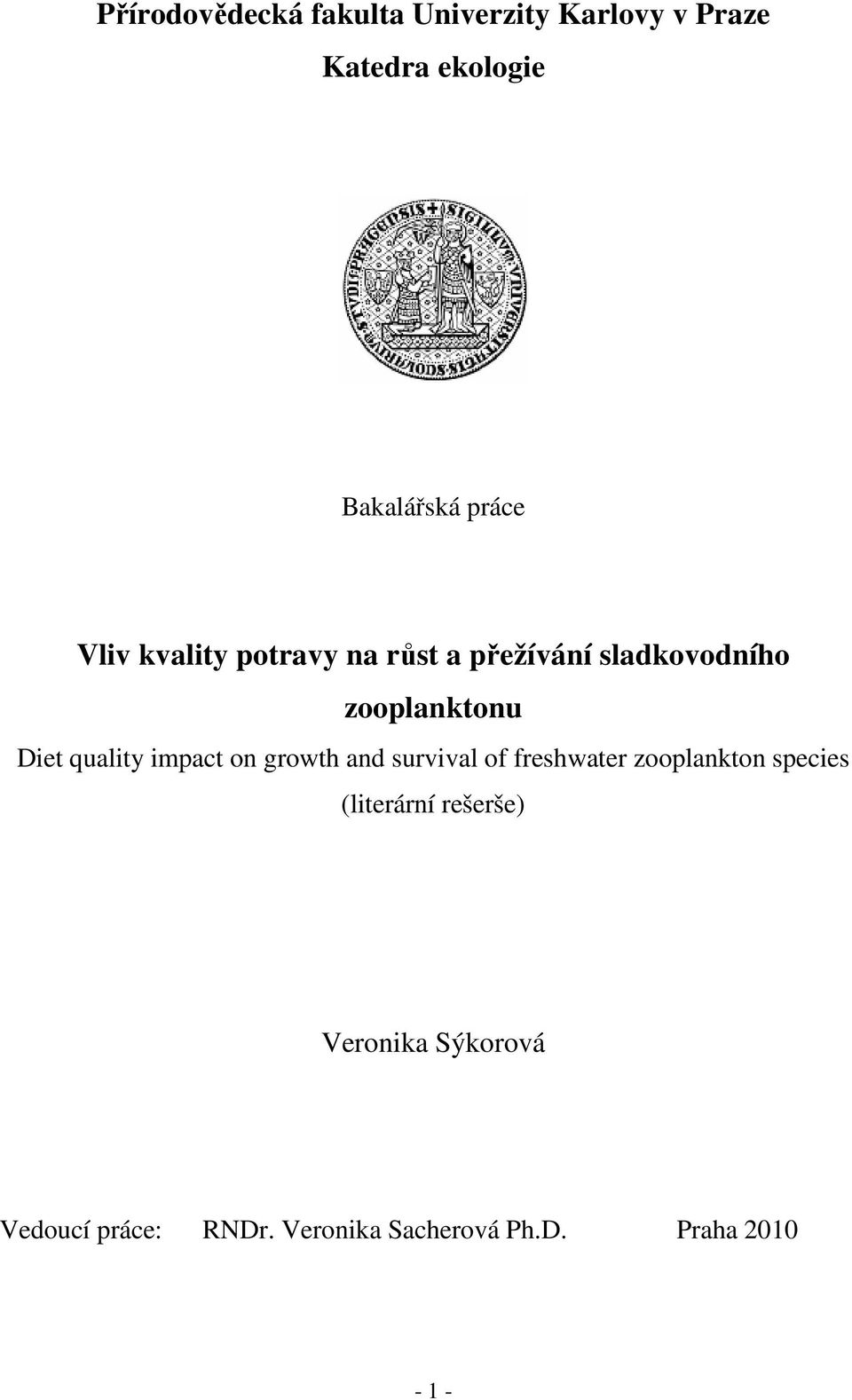 quality impact on growth and survival of freshwater zooplankton species