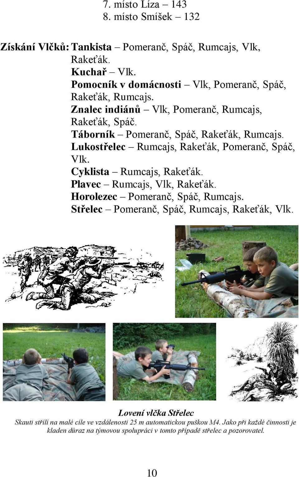 Lukostřelec Rumcajs, Rakeťák, Pomeranč, Spáč, Vlk. Cyklista Rumcajs, Rakeťák. Plavec Rumcajs, Vlk, Rakeťák. Horolezec Pomeranč, Spáč, Rumcajs.