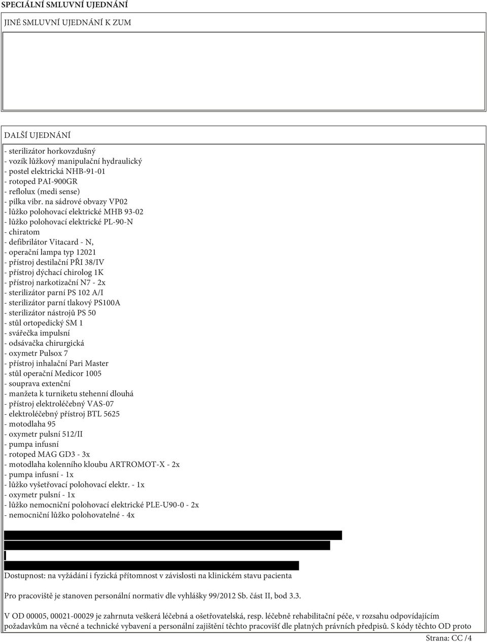 na sádrové obvazy VP02 - lůžko polohovací elektrické MHB 93-02 - lůžko polohovací elektrické PL-90-N - chiratom - defibrilátor Vitacard - N, - operační lampa typ 12021 - přístroj destilační PŘI 38/IV