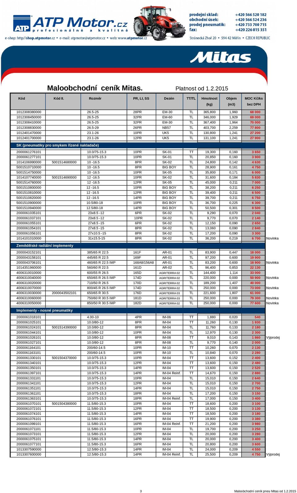 1-26 12PR UK5 TL 131,100 1,241 68 000 69 000 70 000 77 800 27 200 27 900 SK (pneumatiky pro smykem řízené nakladače) 2000061276101 10.0/75-15.