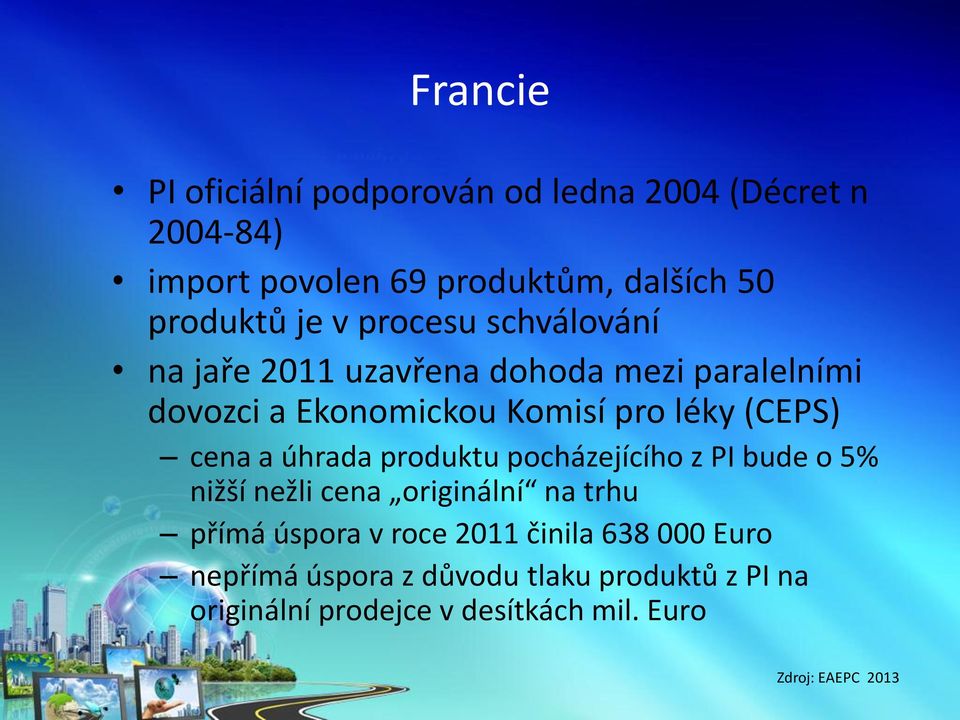 a úhrada produktu pocházejícího z PI bude o 5% nižší nežli cena originální na trhu přímá úspora v roce 2011 činila