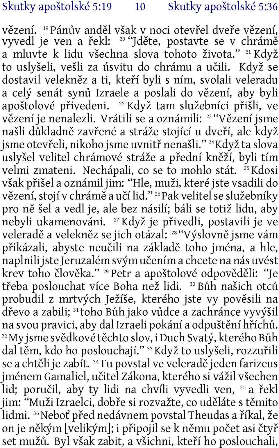 Když se dostavil velekněz a ti, kteří byli s ním, svolali veleradu a celý senát synů Izraele a poslali do vězení, aby byli 22 apoštolové přivedeni. Když tam služebníci přišli, ve vězení je nenalezli.