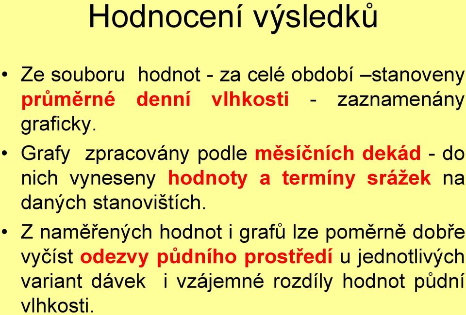 Grafy zpracovány podle měsíčních dekád - do nich vyneseny hodnoty a termíny srážek na