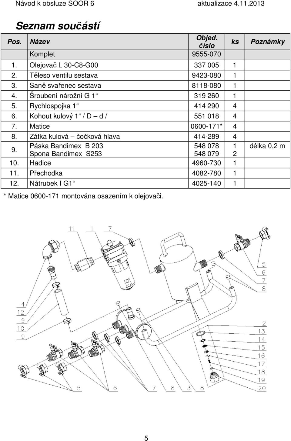 Matice 0600-171* 4 8. Zátka kulová čočková hlava 414-289 4 9. Páska Bandimex B 203 548 078 1 Spona Bandimex S253 548 079 2 10.