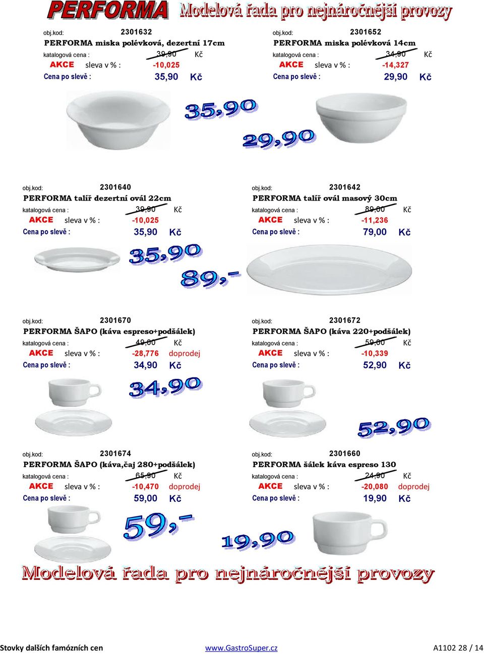 espreso+podšálek) PERFORMA ŠAPO (káva 220+podšálek) 49,00 59,00 AKCE -28,776 AKCE -10,339 sleva v % : doprodej sleva v % : 34,90 52,90 2301674 2301660 PERFORMA ŠAPO (káva,čaj