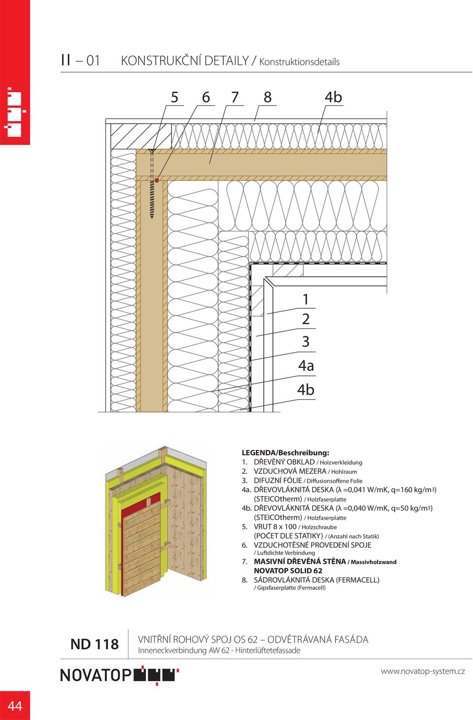 DŘEVOVLÁKNITÁ DESKA (λ =0,00 W/mK, q=0 kg/m) (STEICOtherm) / Holzfaserplatte. VRUT 8 x 00 / Holzschraube. VZDUCHOTĚSNÉ PROVEDENÍ SPOJE 7.
