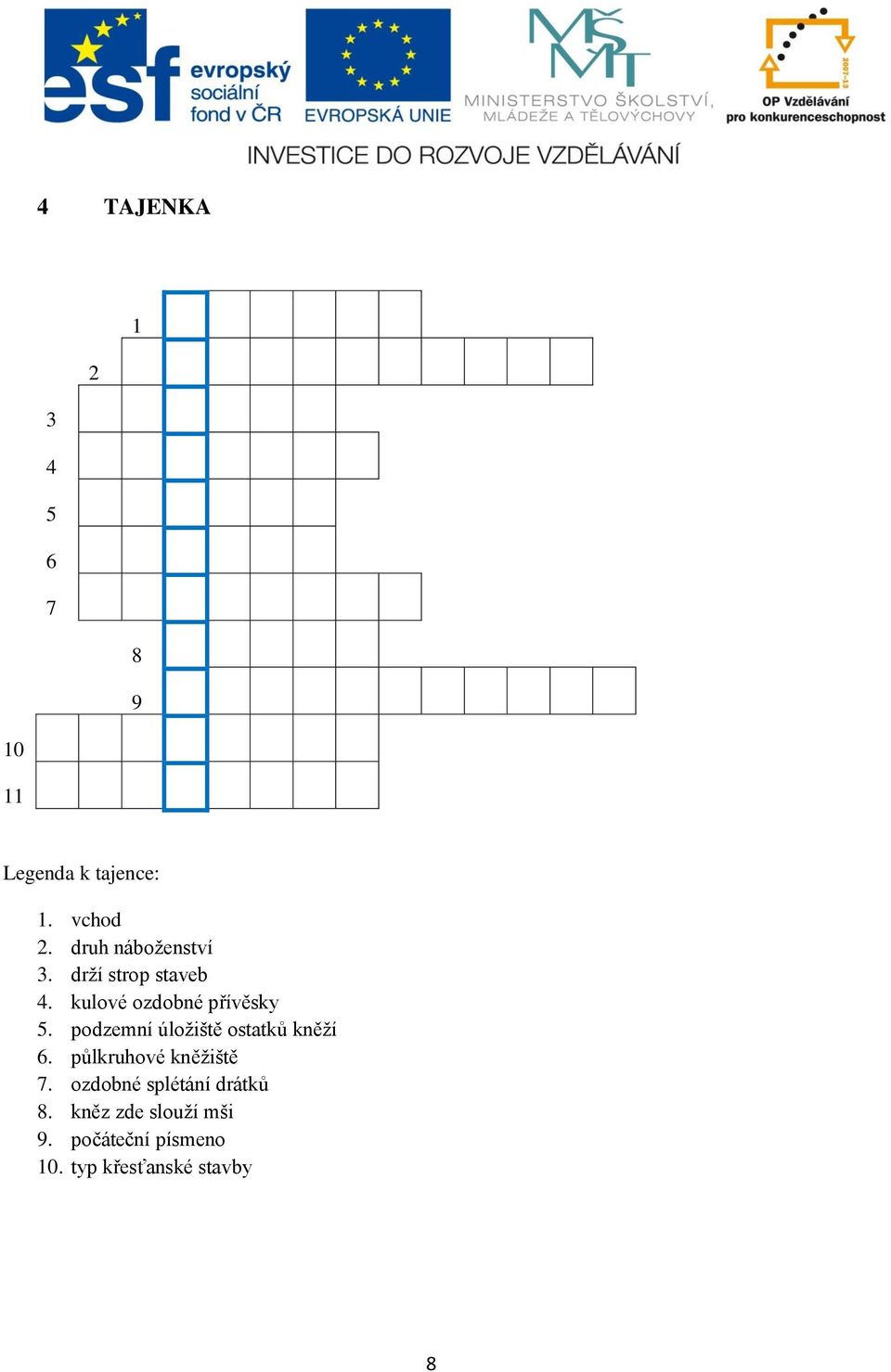 podzemní úložiště ostatků kněží 6. půlkruhové kněžiště 7.