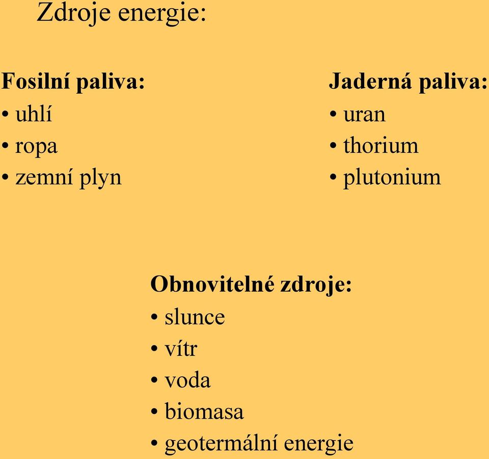 thorium plutonium Obnovitelné zdroje: