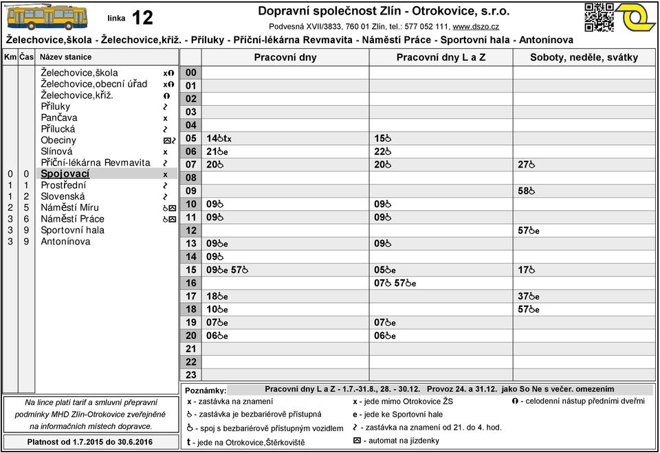 zastávka je bezbariérově přístupná - spoj s bezbariérově přístupným vozidlem Podvesná XVII/,