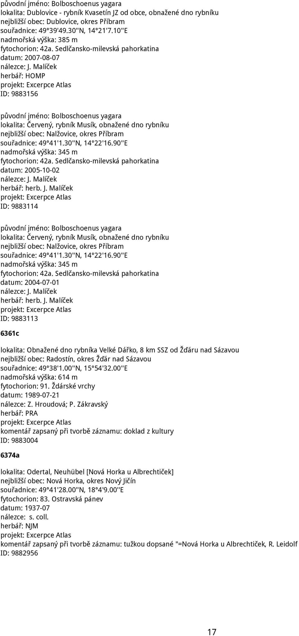 Malíček herbář: HOMP ID: 9883156 lokalita: Červený, rybník Musík, obnažené dno rybníku nejbližší obec: Nalžovice, okres Příbram souřadnice: 49 41'1.30''N, 14 22'16.