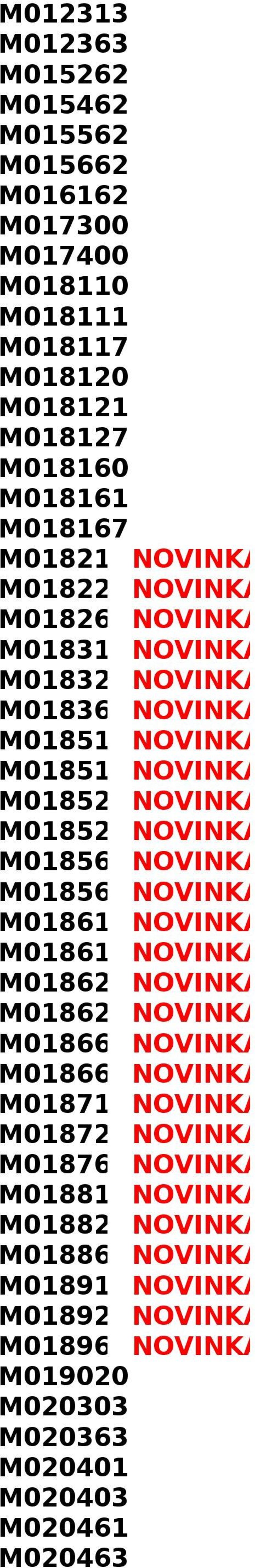 M018560 NOVINKA M018561 NOVINKA M018610 NOVINKA M018611 NOVINKA M018620 NOVINKA M018621 NOVINKA M018660 NOVINKA M018661 NOVINKA M018710 NOVINKA M018720