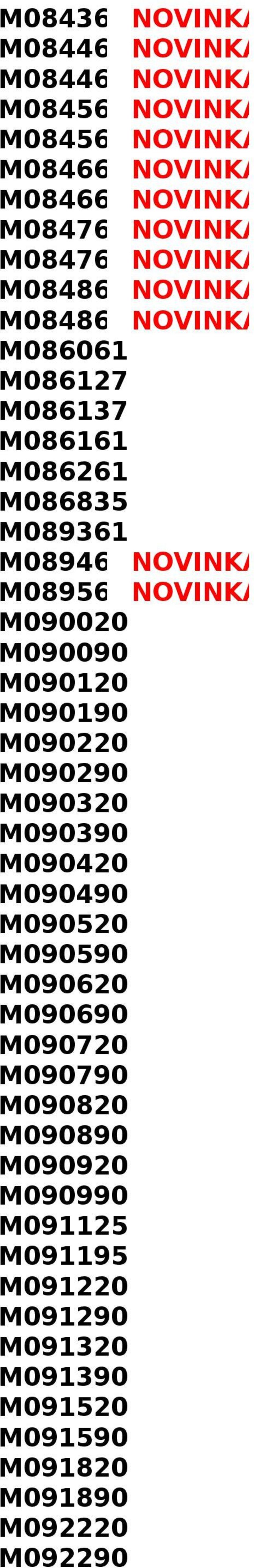 NOVINKA M090020 M090090 M090120 M090190 M090220 M090290 M090320 M090390 M090420 M090490 M090520 M090590 M090620 M090690 M090720