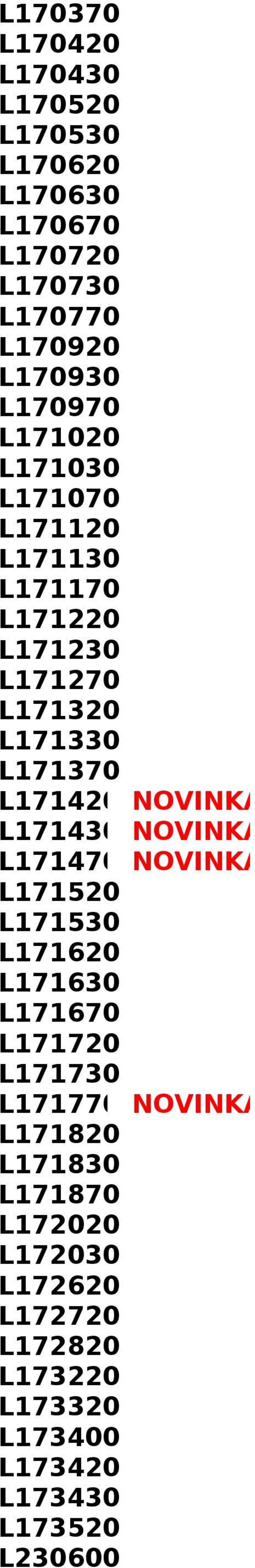 L171430 NOVINKA L171470 NOVINKA L171520 L171530 L171620 L171630 L171670 L171720 L171730 L171770 NOVINKA L171820