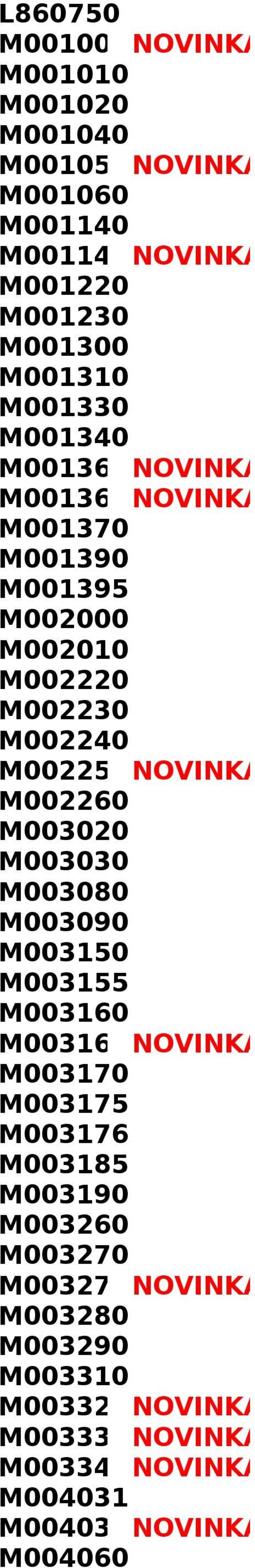 M002260 M003020 M003030 M003080 M003090 M003150 M003155 M003160 M003165 NOVINKA M003170 M003175 M003176 M003185 M003190 M003260