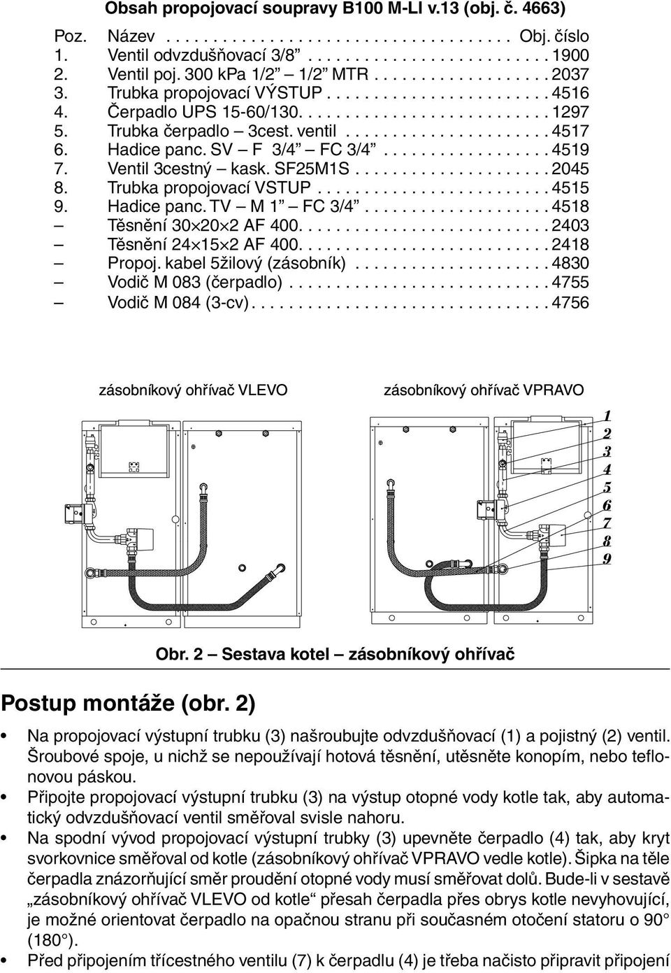 ..4518 Těsnění 30 20 2 AF 400....2403 Těsnění 24 15 2 AF 400....2418 Propoj. kabel 5žilový (zásobník)...4830 Vodič M 083 (čerpadlo)...4755 Vodič M 084 (3-cv)....4756 Postup montáže (obr. 2) Obr.