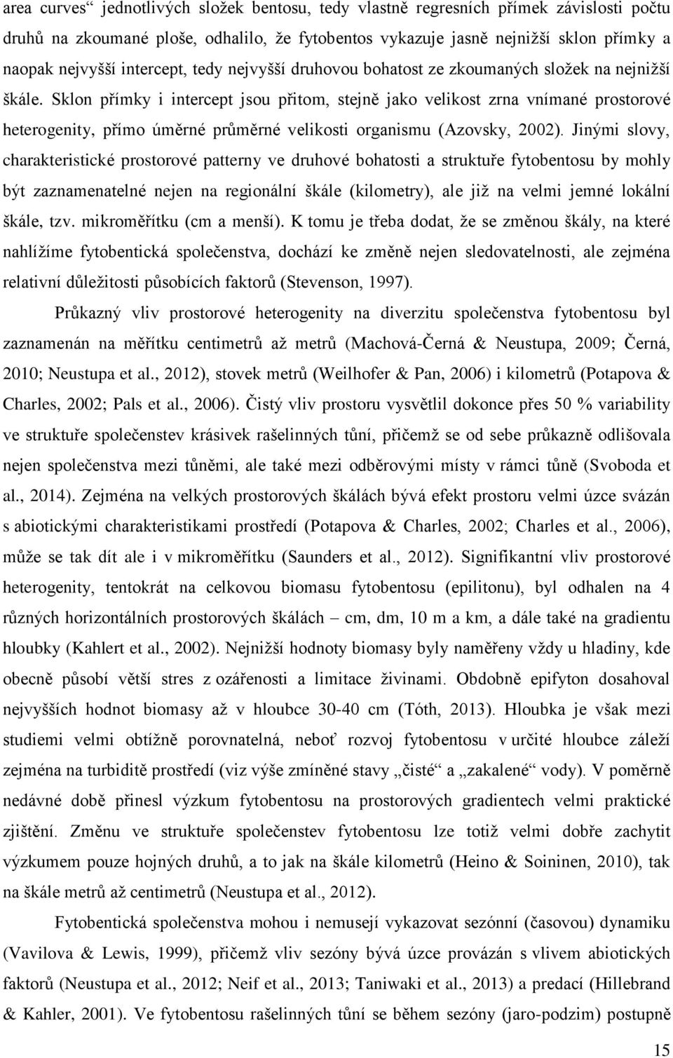 Sklon přímky i intercept jsou přitom, stejně jako velikost zrna vnímané prostorové heterogenity, přímo úměrné průměrné velikosti organismu (Azovsky, 2002).