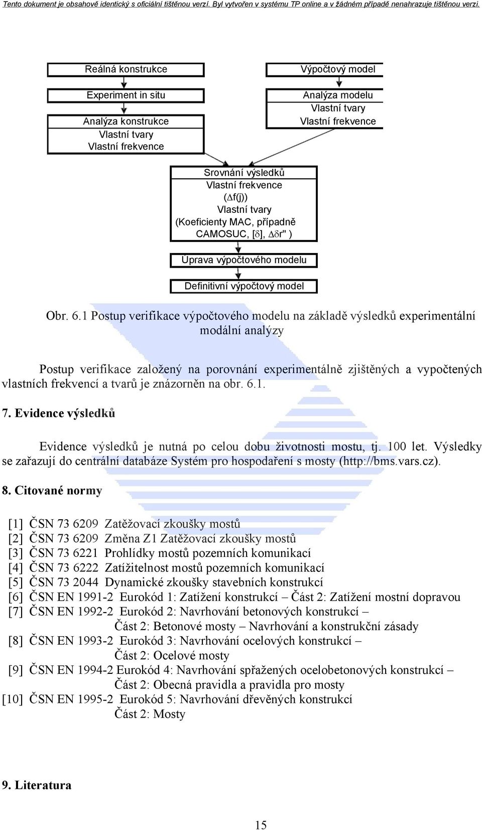 1 Postup verifikace výpočtového modelu na základě výsledků experimentální modální analýzy Postup verifikace založený na porovnání experimentálně zjištěných a vypočtených vlastních frekvencí a tvarů