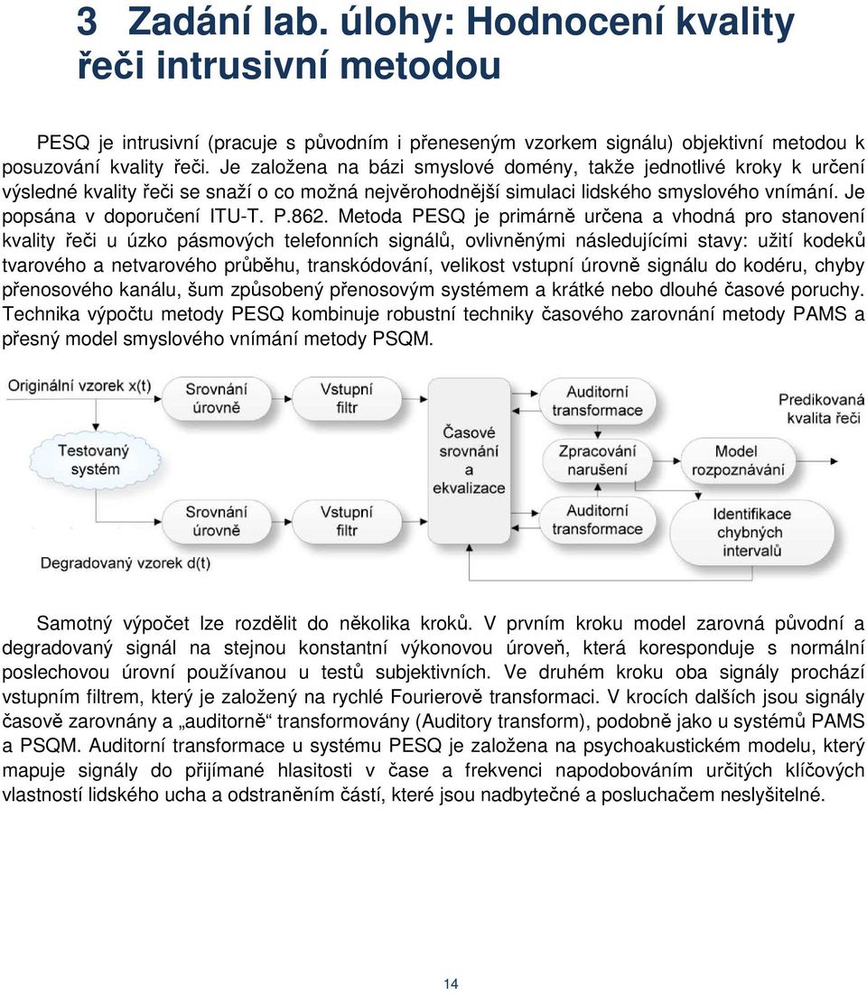 862. Metoda PESQ je primárně určena a vhodná pro stanovení kvality řeči u úzko pásmových telefonních signálů, ovlivněnými následujícími stavy: užití kodeků tvarového a netvarového průběhu,