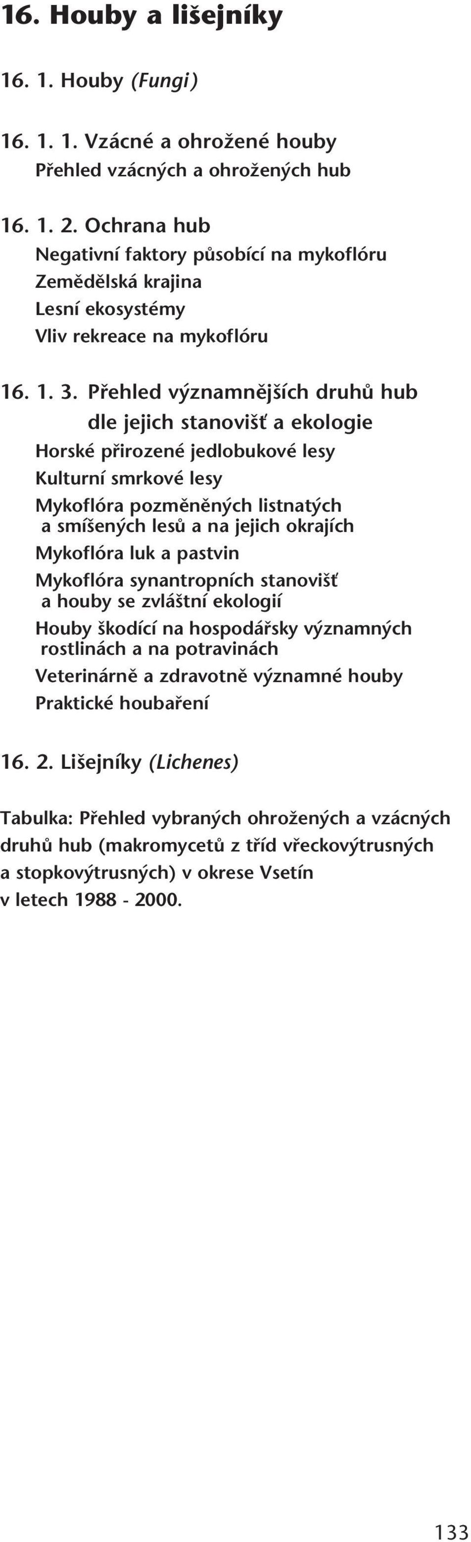 Pfiehled v znamnûj ích druhû hub dle jejich stanovi È a ekologie Horské pfiirozené jedlobukové lesy Kulturní smrkové lesy Mykoflóra pozmûnûn ch listnat ch a smí en ch lesû a na jejich okrajích