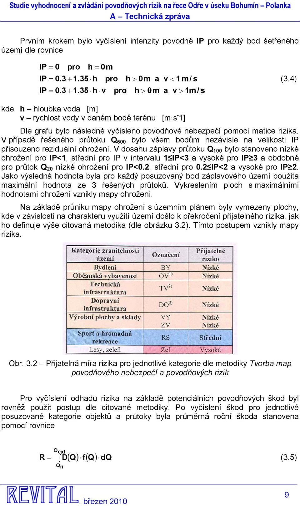 V případě řešeného průtoku Q 500 bylo všem bodům nezávisle na velikosti IP přisouzeno reziduální ohrožení.