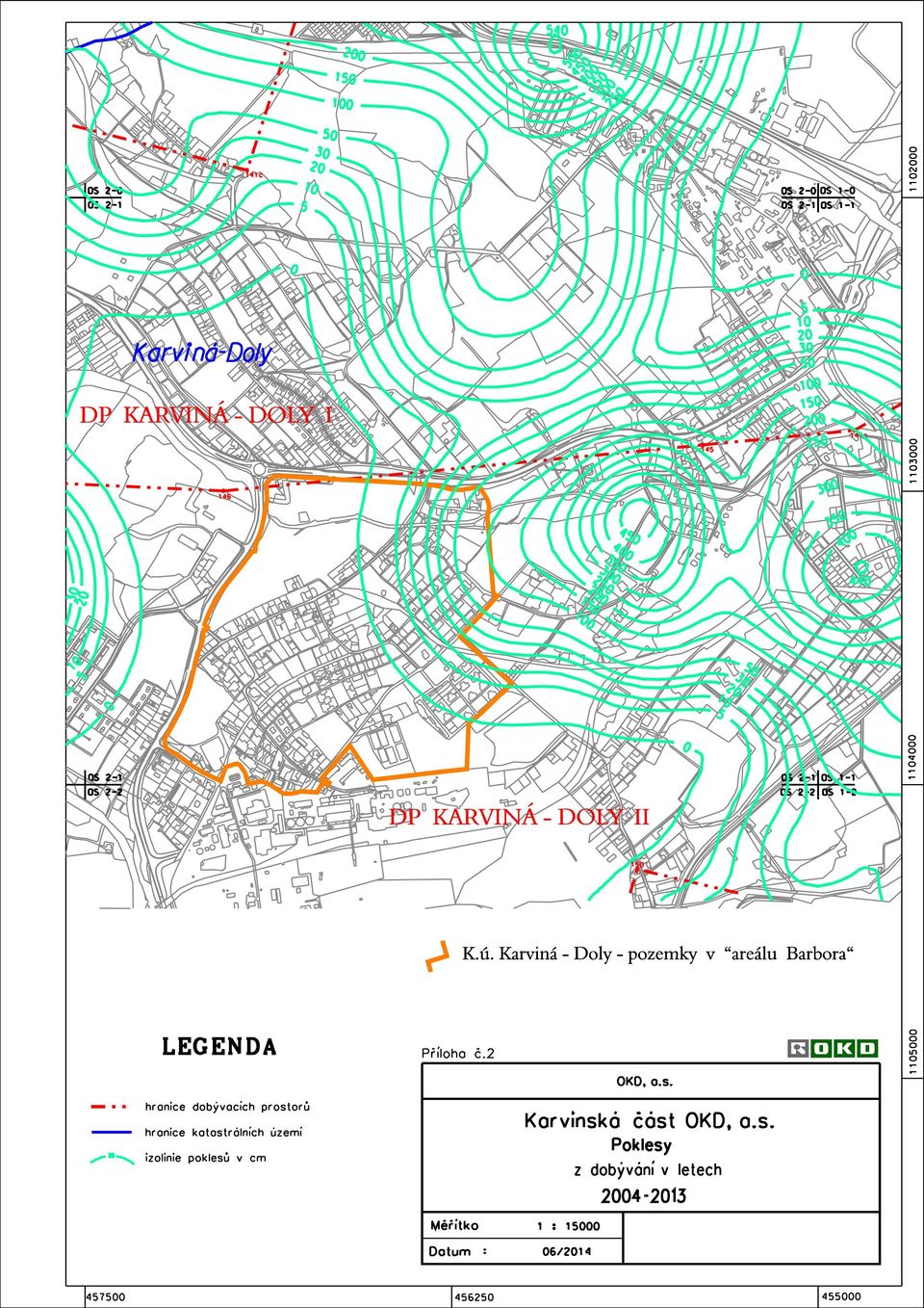 KarvinÆ - Doly - pozemky v "areælu Barbora" LEGENDA Pł loha Ł.2 OKD, a.s.