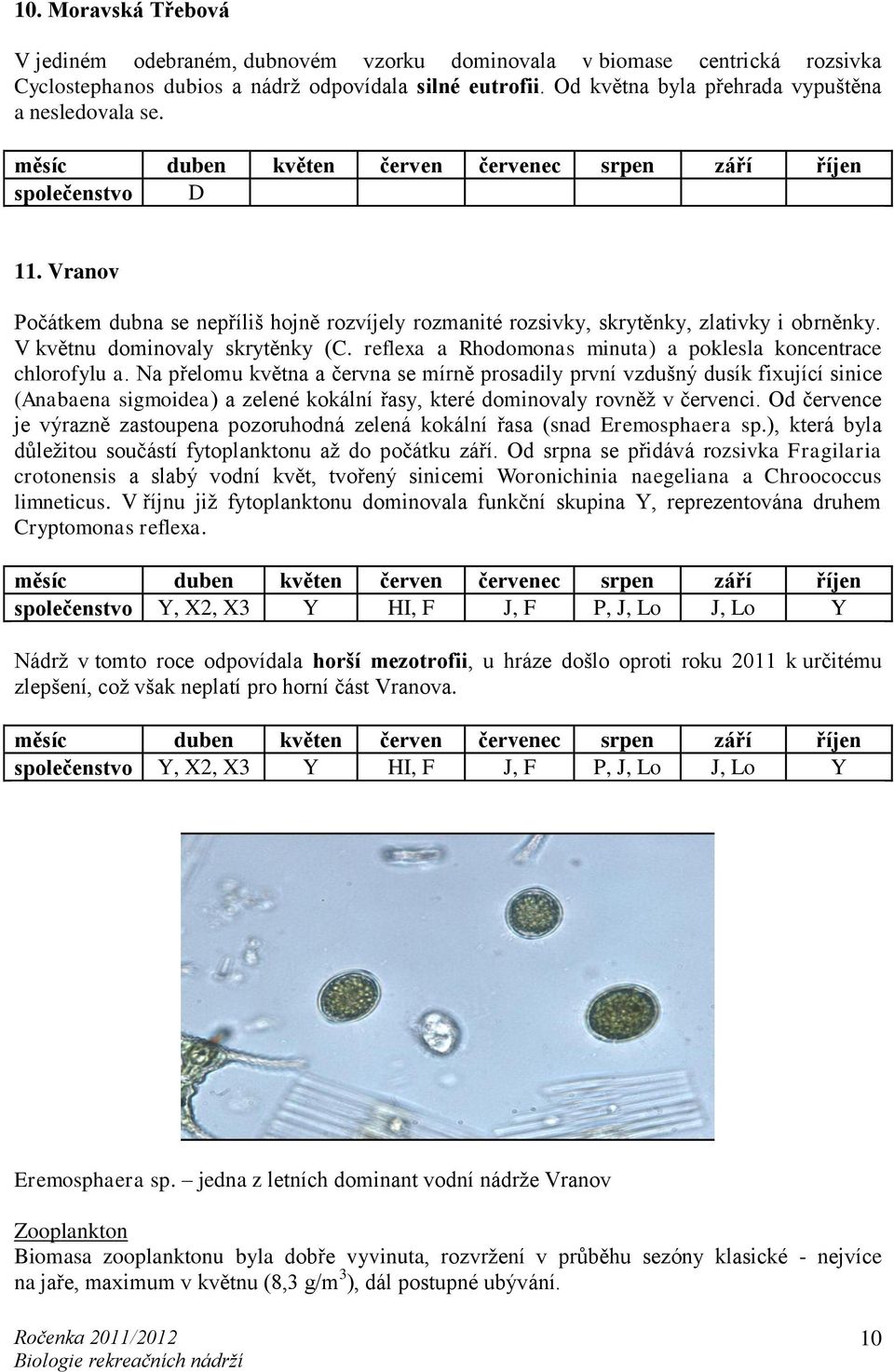 V květnu dominovaly skrytěnky (C. reflexa a Rhodomonas minuta) a poklesla koncentrace chlorofylu a.