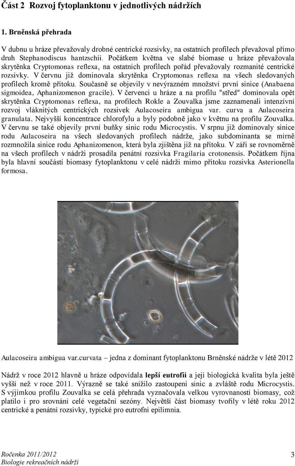 V červnu již dominovala skrytěnka Cryptomonas reflexa na všech sledovaných profilech kromě přítoku. Současně se objevily v nevýrazném množství první sinice (Anabaena sigmoidea, Aphanizomenon gracile).