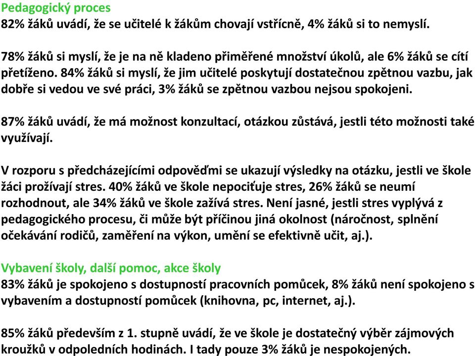 87% žáků uvádí, že má možnost konzultací, otázkou zůstává, jestli této možnosti také využívají.