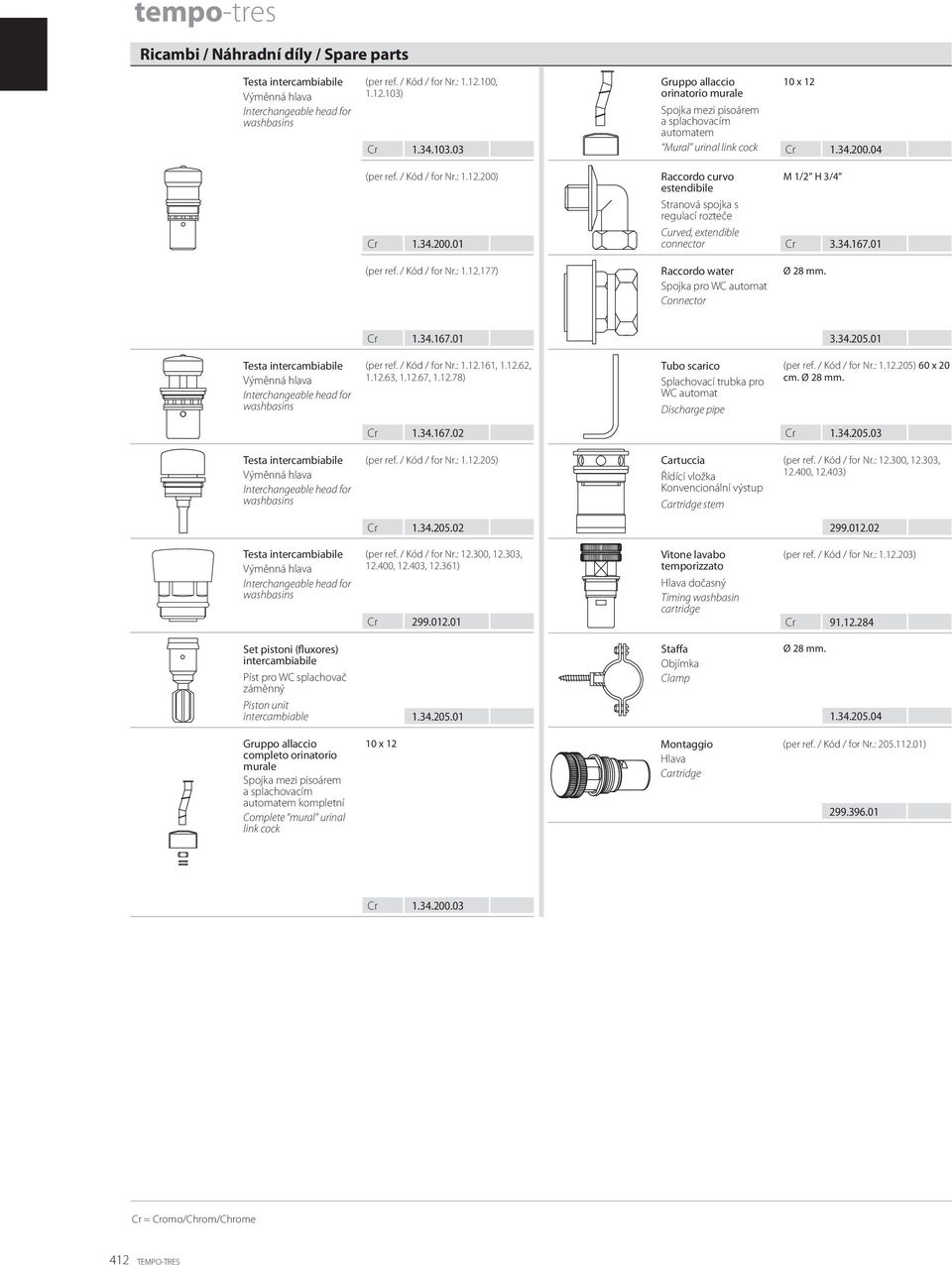 / Kód / for Nr.: 1.12.177) Raccordo curvo estendibile Stranová spojka s regulací rozteče Curved, extendible connector Raccordo water Spojka pro WC automat Connector M 1/2 H 3/4 3.34.167.01 Ø 28 mm. 1.34.167.01 3.