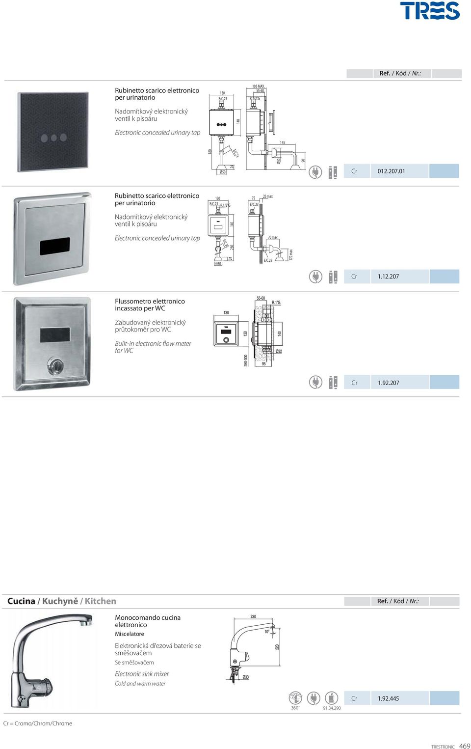 23 25 max Nadomítkový elektronický ventil k pisoáru Electronic concealed urinary tap E/C.30 260 140 70 max Ø50 24 E/C.23 170 max 1.12.