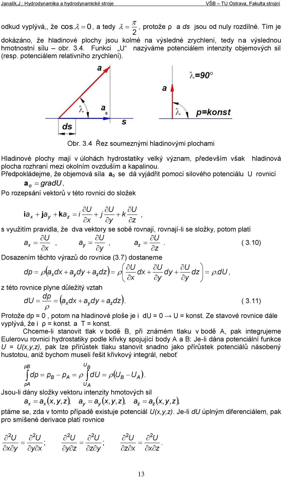 4 Řez soumezými hladioými lochami Hladioé lochy mají úlohách hydrostatiky elký ýzam, ředeším šak hladioá locha rozhraí mezi okolím ozduším a kaaliou.