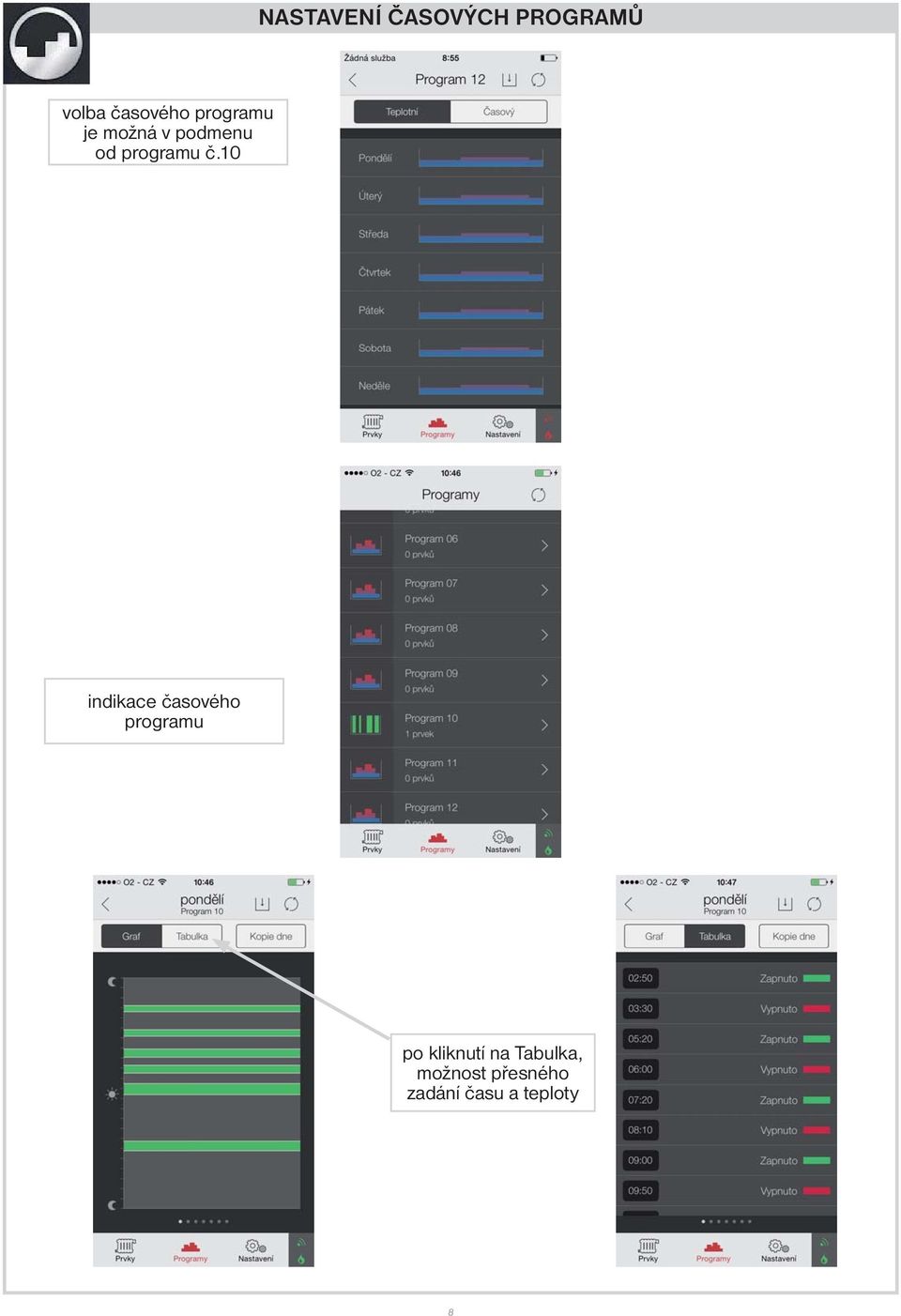 10 indikace časového programu po kliknutí na