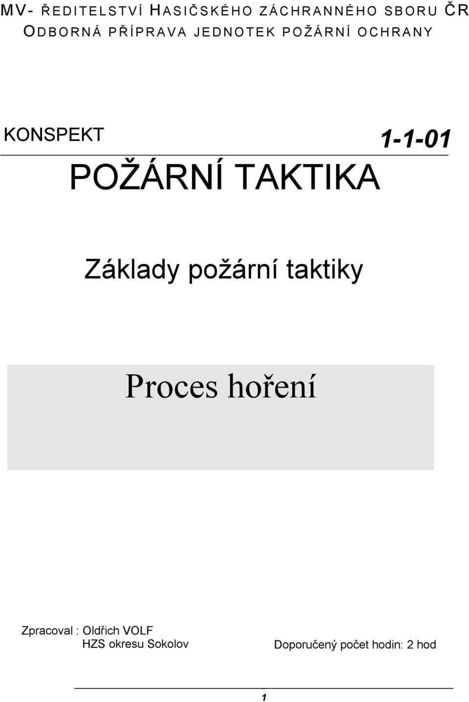 1-1-01 Základy požární taktiky Proces hoření Zpracoval :