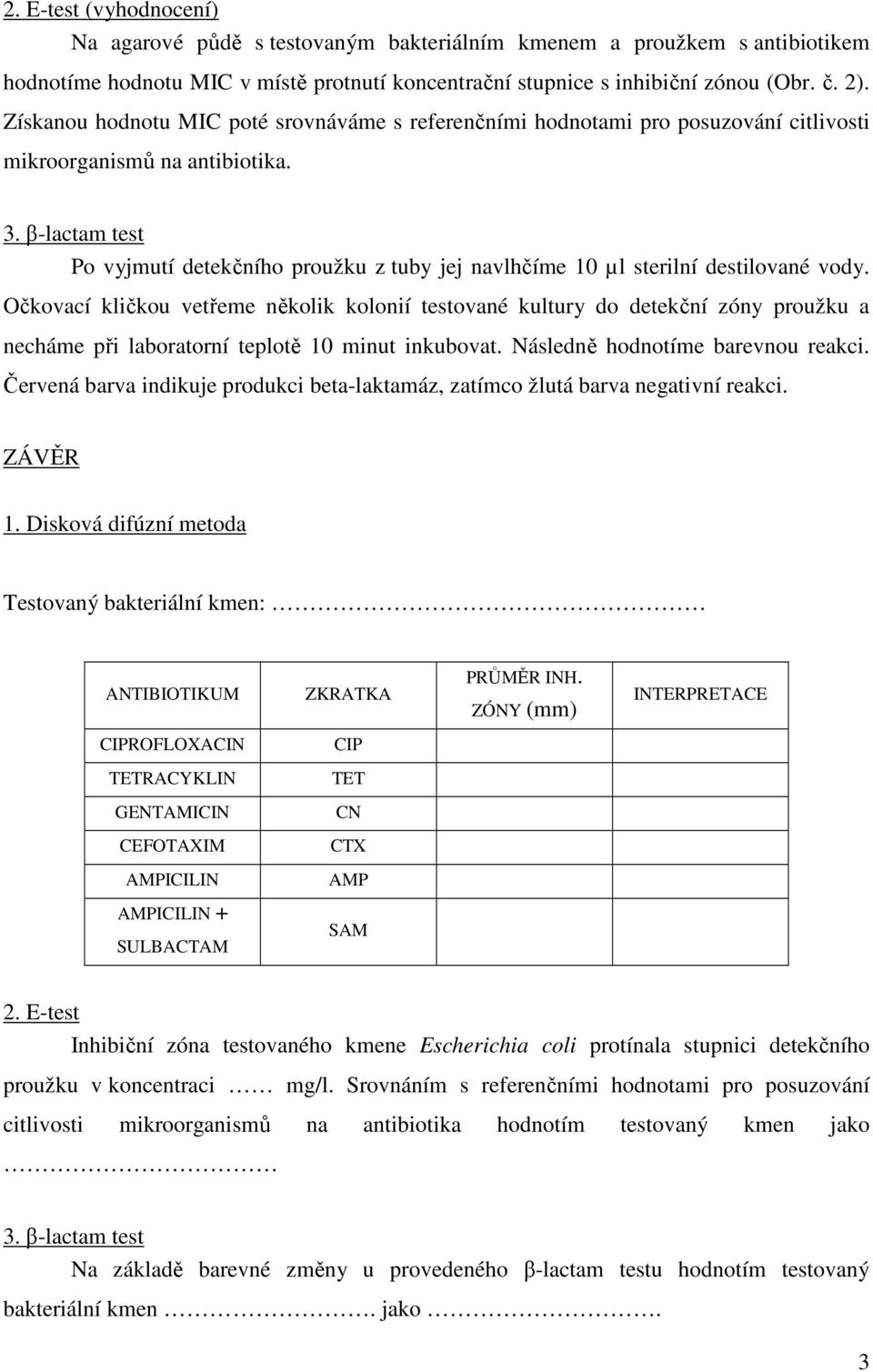 β-lactam test Po vyjmutí detekčního proužku z tuby jej navlhčíme 10 µl sterilní destilované vody.