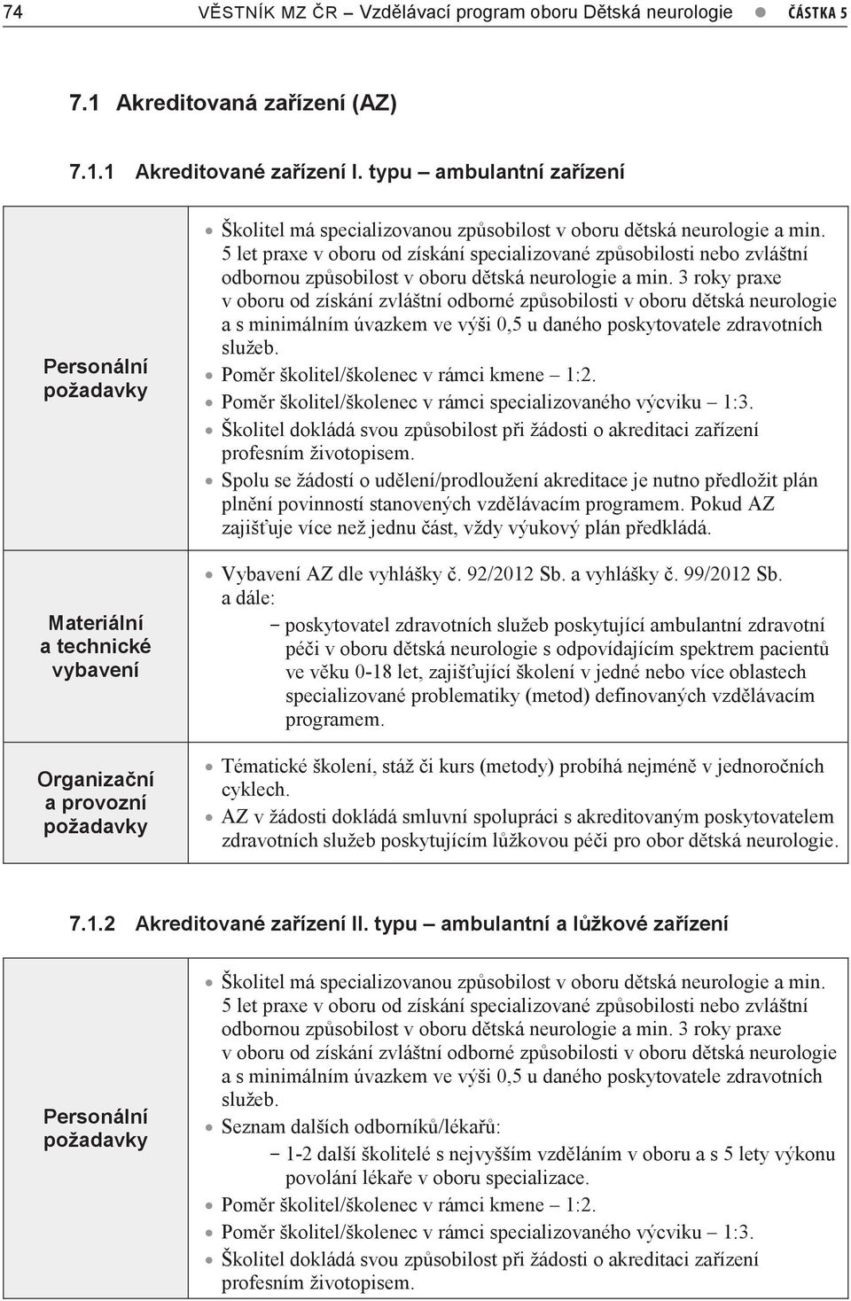 5 let praxe v oboru od získání specializované způsobilosti nebo zvláštní odbornou způsobilost v oboru dětská neurologie a min.