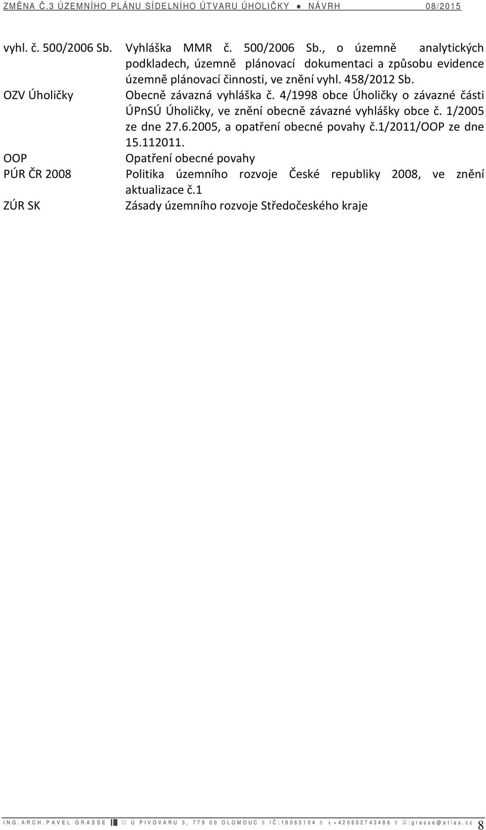 , o územně analytických podkladech, územně plánovací dokumentaci a způsobu evidence územně plánovací činnosti, ve znění vyhl. 458/2012 Sb.