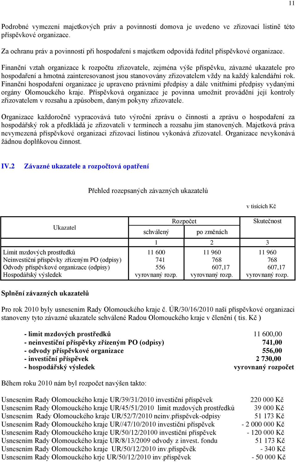 Finanční vztah organizace k rozpočtu zřizovatele, zejména výše příspěvku, závazné ukazatele pro hospodaření a hmotná zainteresovanost jsou stanovovány zřizovatelem vždy na každý kalendářní rok.