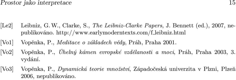 , Meditace o základech vědy, Práh, Praha 2001. [Vo2] Vopěnka, P.
