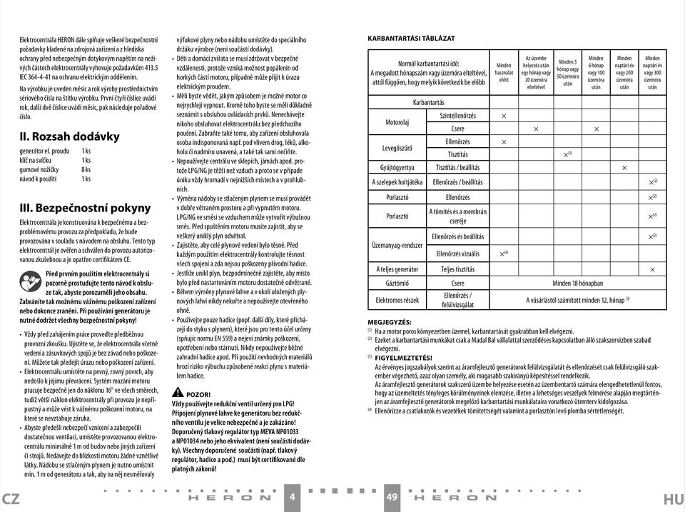 První čtyři číslice uvádí rok, další dvě číslice uvádí měsíc, pak následuje pořadové číslo. II. Rozsah dodávky generátor el.