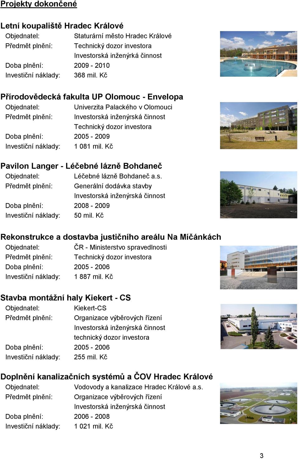 Kč Rekonstrukce a dostavba justičního areálu Na Míčánkách ČR - Ministerstvo spravedlnosti Technický dozor investora 2005-2006 1 887 mil.